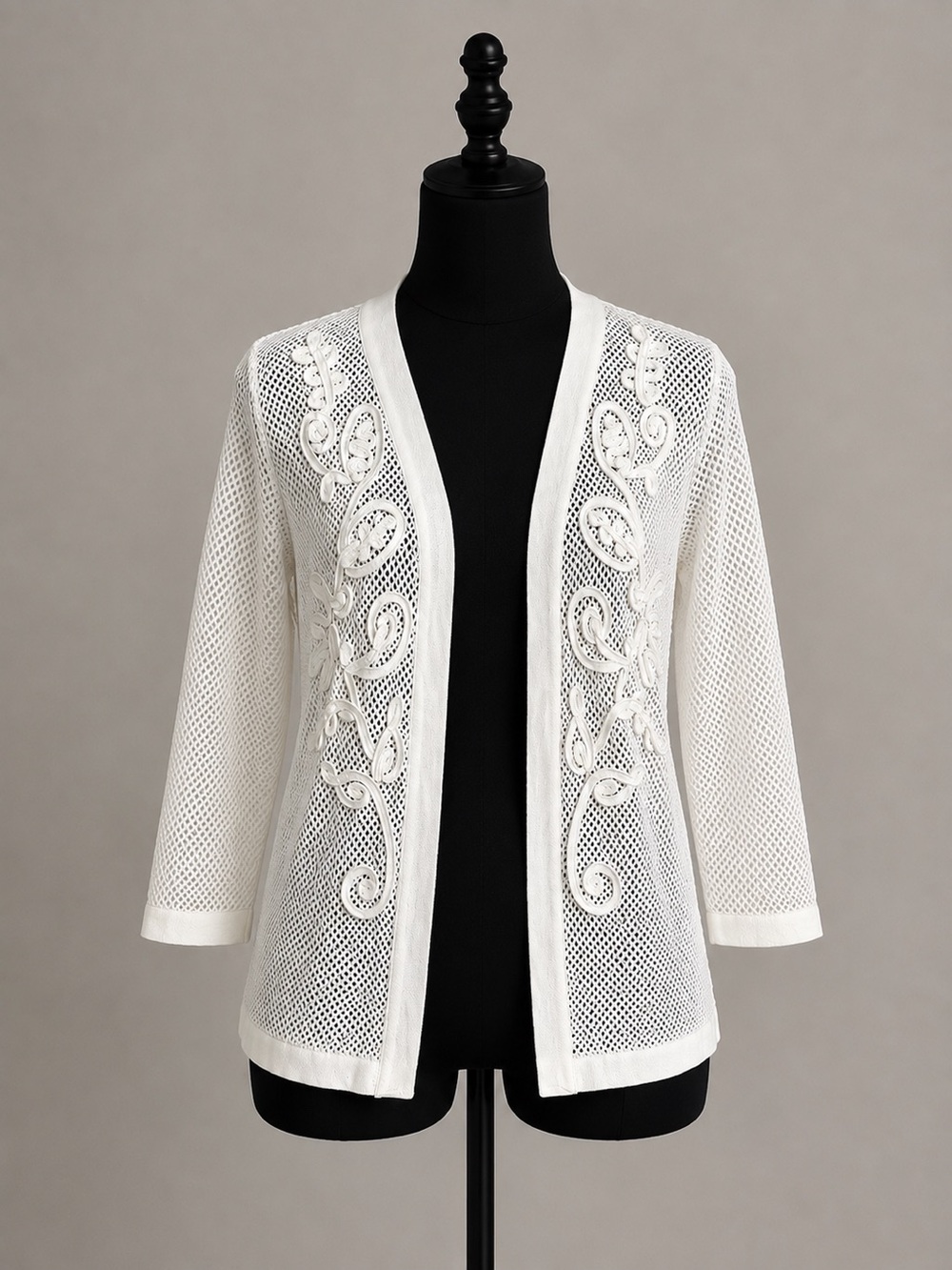 Investments White Openwork Crochet Cardigan